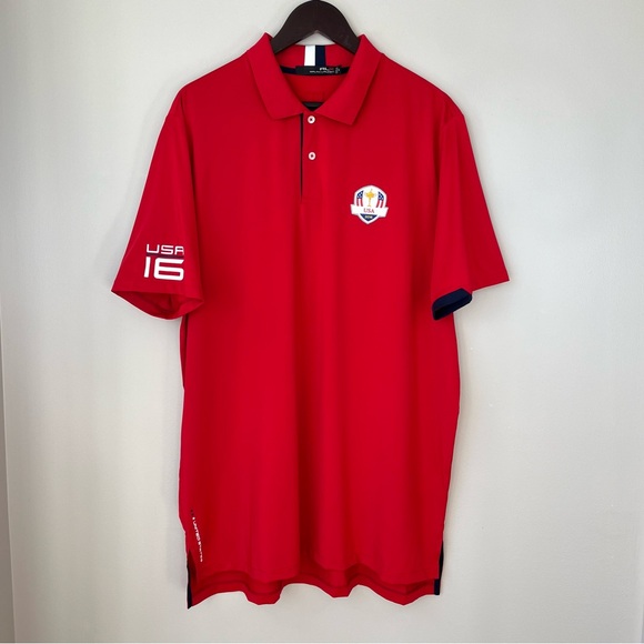 RLX Ralph Lauren Mens XL Red USA 2016 Ryder Cup Red Golf Shirt Performance Wear - Picture 5 of 13